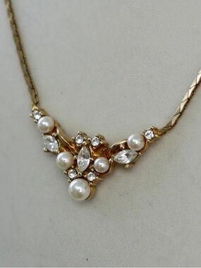 Christian Dior Vintage Faux Pearl and Rhinestone Cluster Necklace